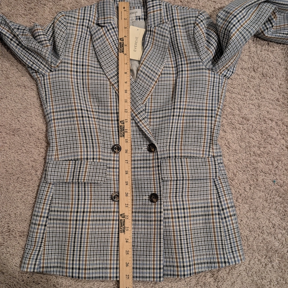 NWT Evereve Ivy Plaid Double-Breasted Blazer with Pinstripe Lining - Picture 7 of 10